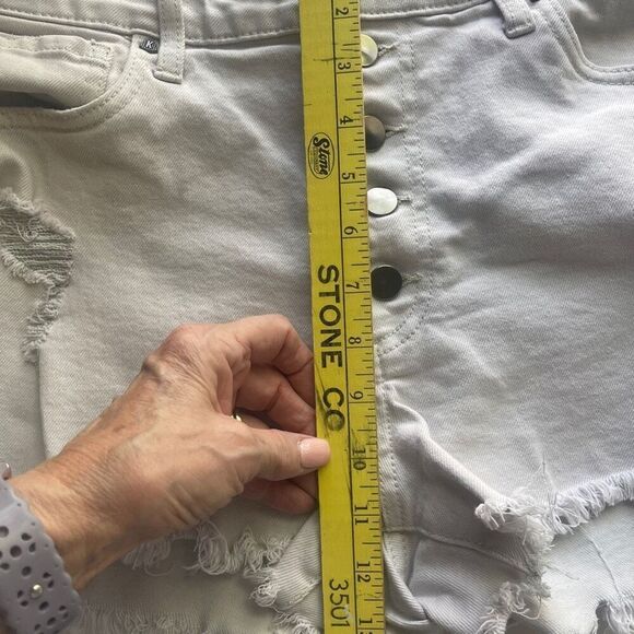 Kut From The Kloth Denim High Rise Distressed Cut Off Shorts White 12 - Picture 13 of 14